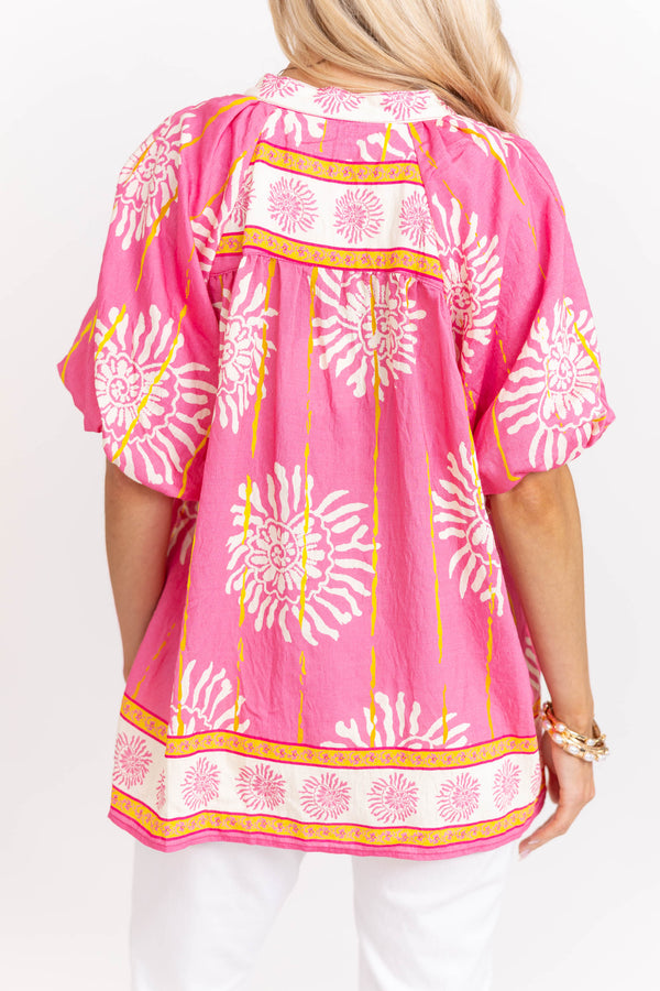 Loving Every Minute Pink Medallion Blouse