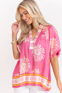 Loving Every Minute Pink Medallion Blouse