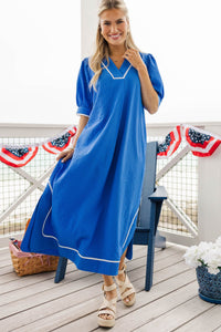 Instant Compliments Blue Textured Midi Dress