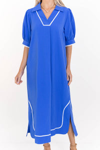 Instant Compliments Blue Textured Midi Dress