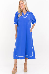 Instant Compliments Blue Textured Midi Dress