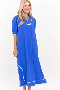 Instant Compliments Blue Textured Midi Dress