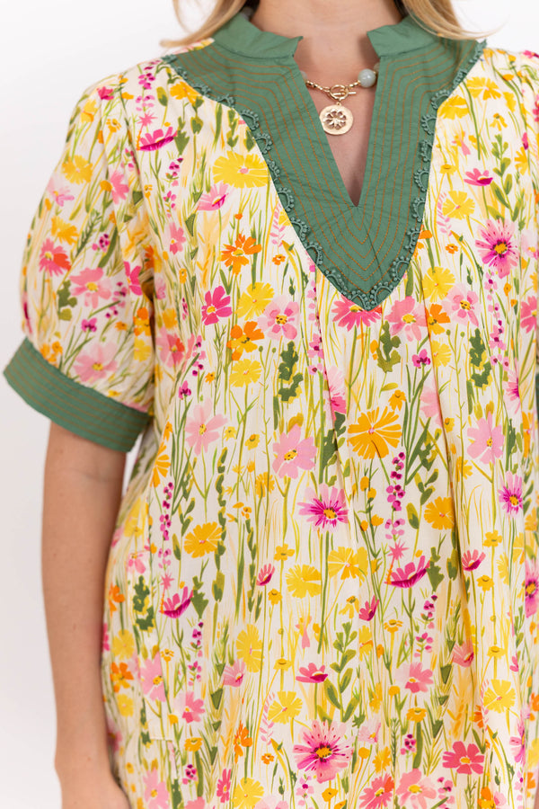 English Garden Yellow Floral Dress