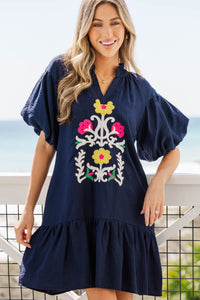 Feels Like A Dream Navy Embroidered Babydoll Dress