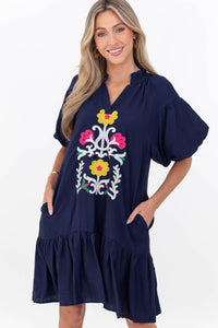 Feels Like A Dream Navy Embroidered Babydoll Dress