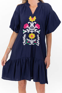 Feels Like A Dream Navy Embroidered Babydoll Dress
