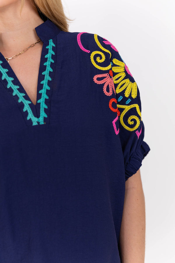 Feels Thoughtful Navy Embroidered Blouse – Shop the Mint