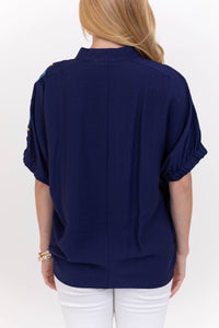 Feels Thoughtful Navy Embroidered Blouse
