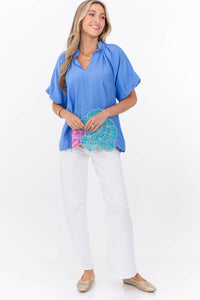 Choose Happy Blue Embroidered Blouse