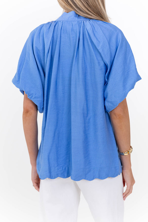 Choose Happy Blue Embroidered Blouse