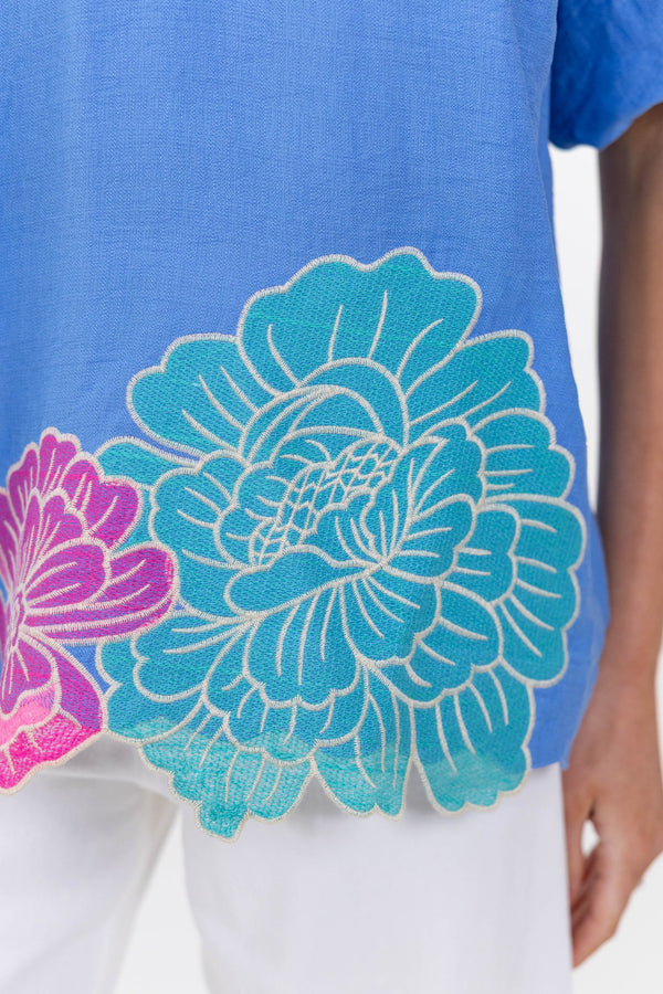Choose Happy Blue Embroidered Blouse
