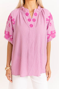 Worth The Wait Pink Embroidered Blouse