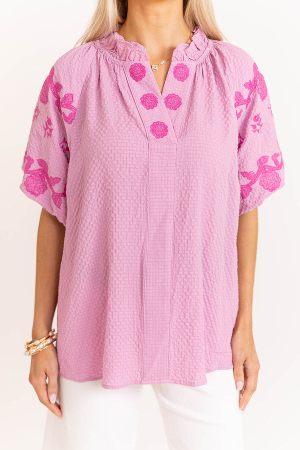 Worth The Wait Pink Embroidered Blouse