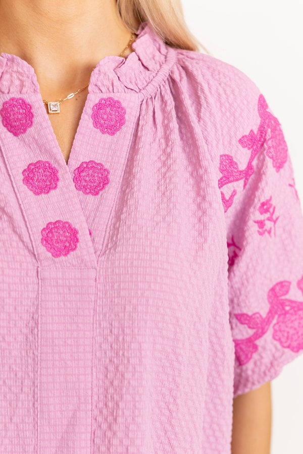 Worth The Wait Pink Embroidered Blouse
