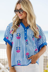 Sprinkled With Sunshine Blue Embroidered Blouse
