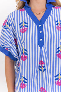 Sprinkled With Sunshine Blue Embroidered Blouse