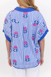 Sprinkled With Sunshine Blue Embroidered Blouse
