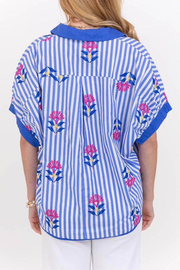 Sprinkled With Sunshine Blue Embroidered Blouse