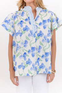 Made For Smiles Blue Ditsy Floral Blouse
