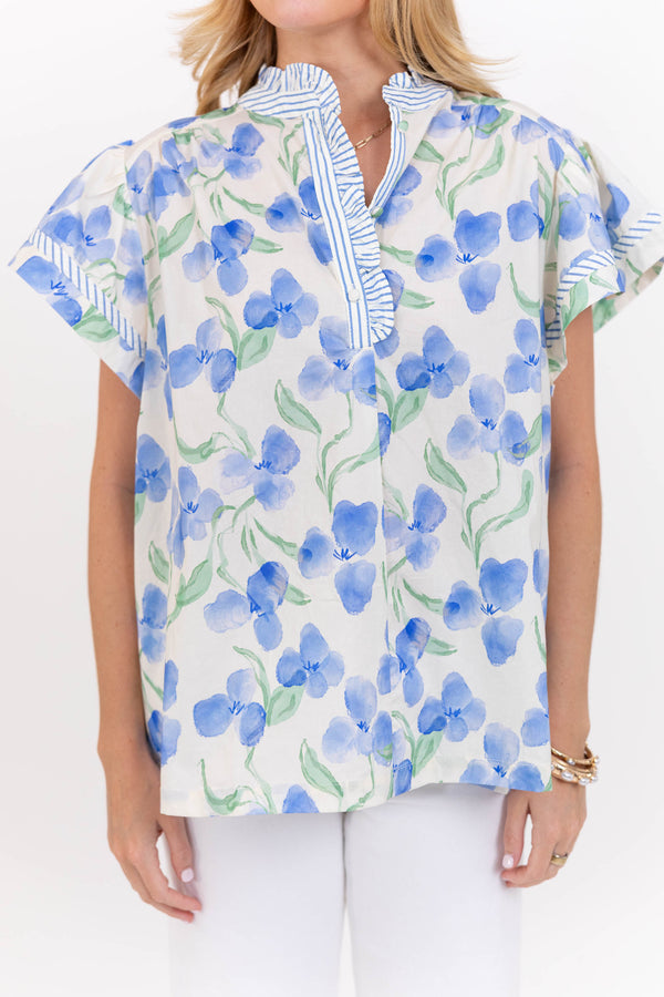 Made For Smiles Blue Ditsy Floral Blouse
