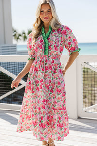 At Dusk Pink Abstract Midi Dress