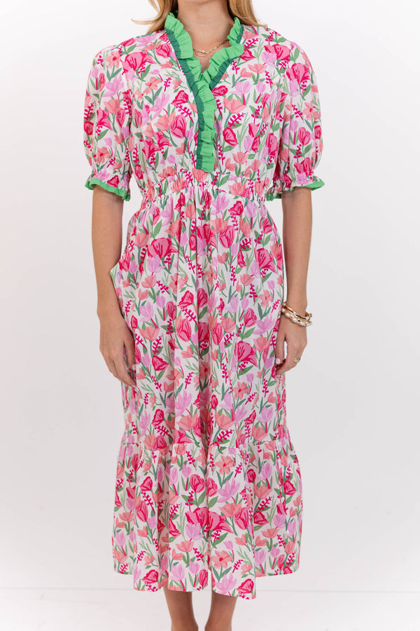 At Dusk Pink Abstract Midi Dress