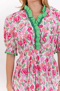 At Dusk Pink Abstract Midi Dress