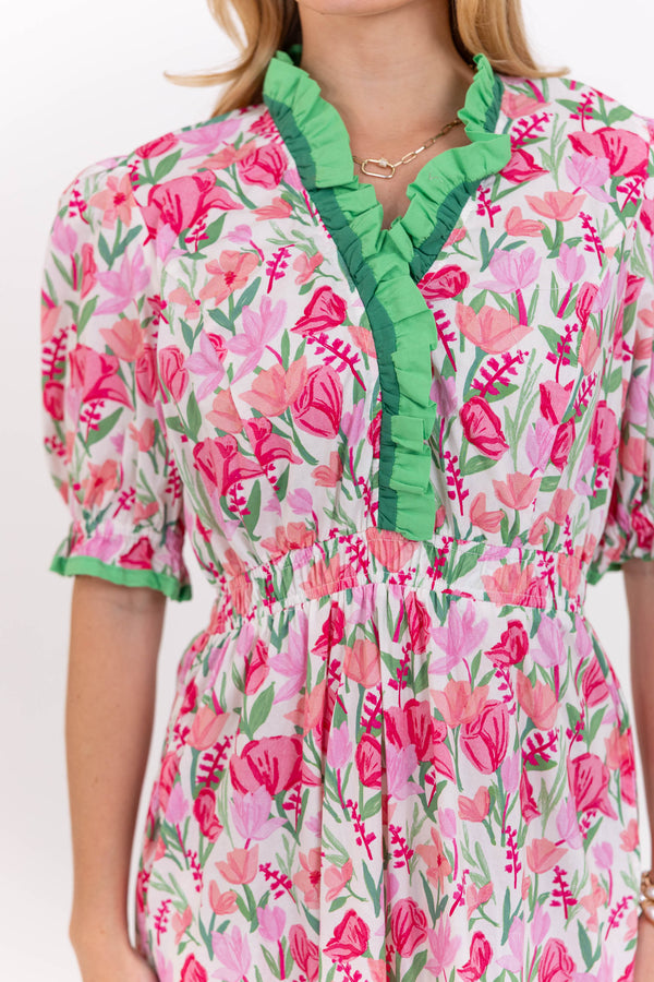 At Dusk Pink Abstract Midi Dress