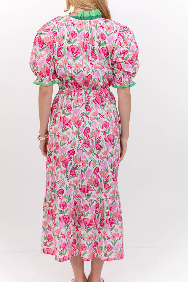 At Dusk Pink Abstract Midi Dress