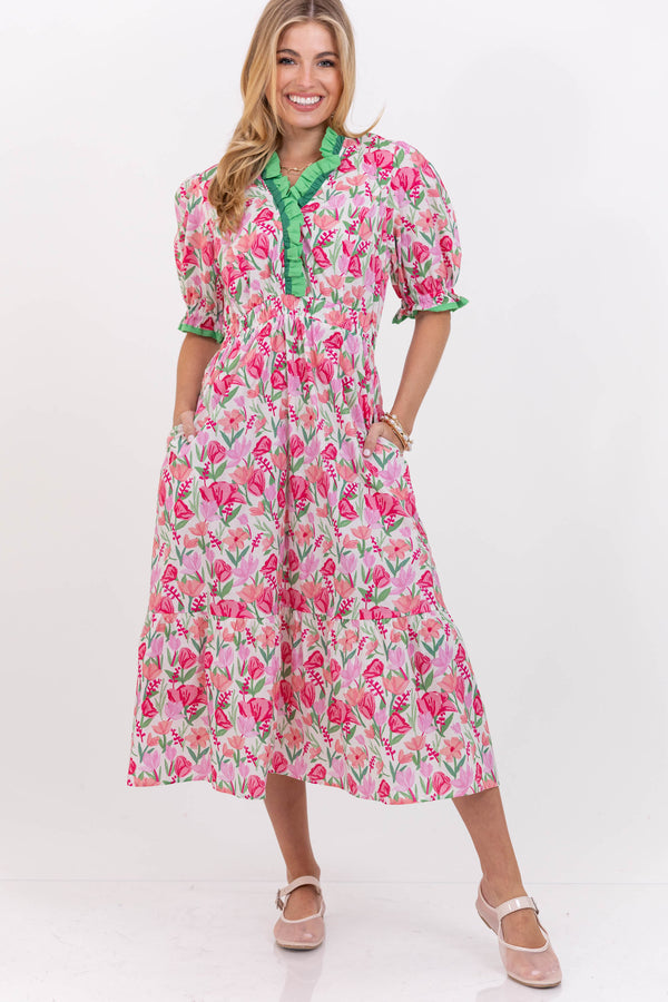 At Dusk Pink Abstract Midi Dress
