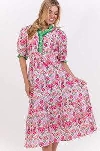 At Dusk Pink Abstract Midi Dress