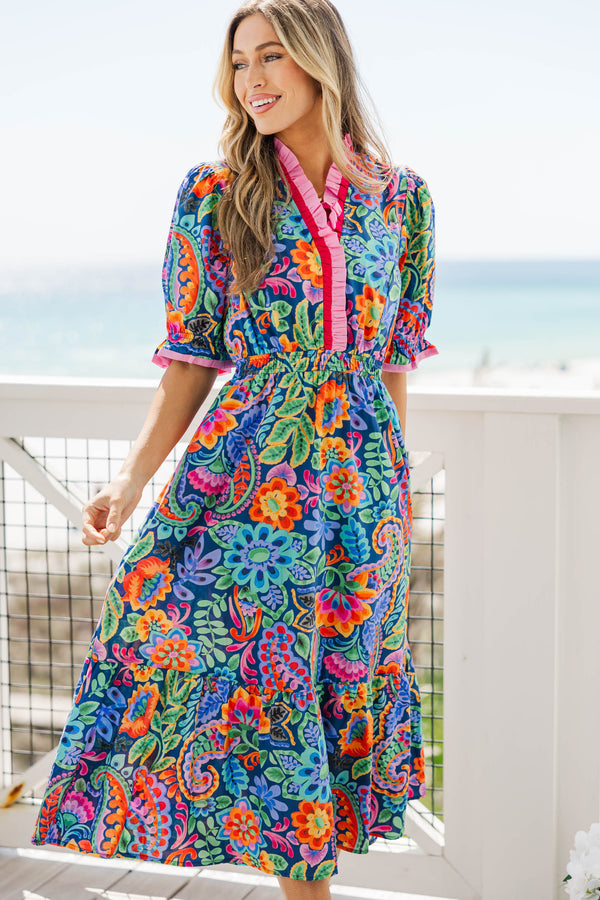 Where The Heart Is Navy Floral Midi Dress