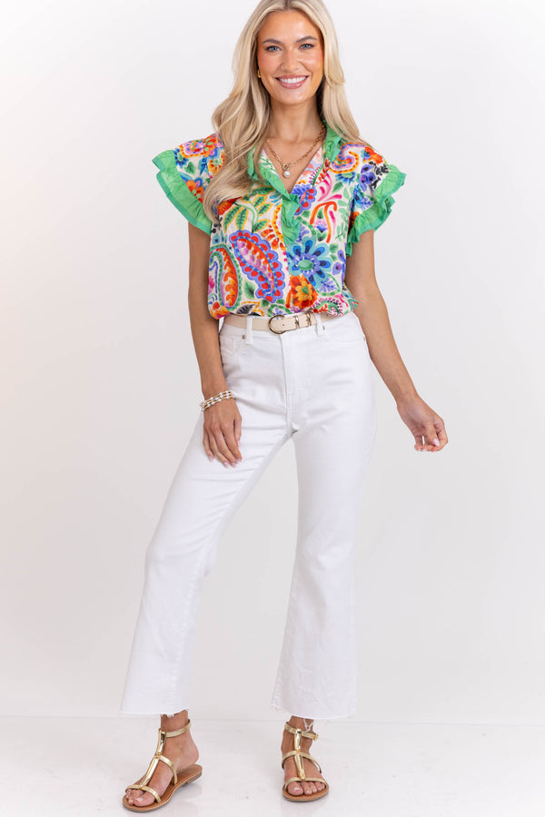 All Day Ease Cream Floral Blouse