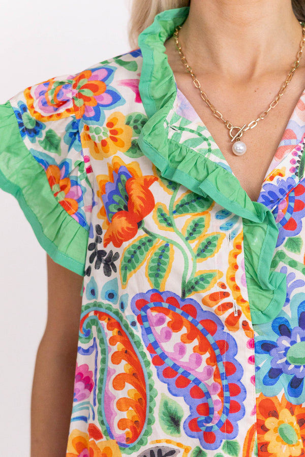 All Day Ease Cream Floral Blouse
