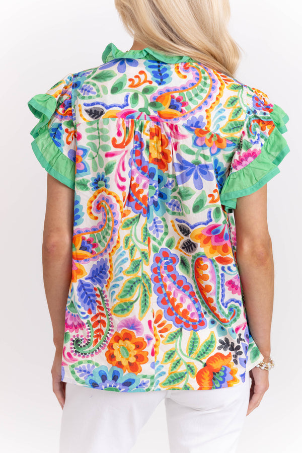 All Day Ease Cream Floral Blouse
