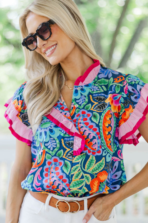 Just A Good Thing Navy Floral Blouse