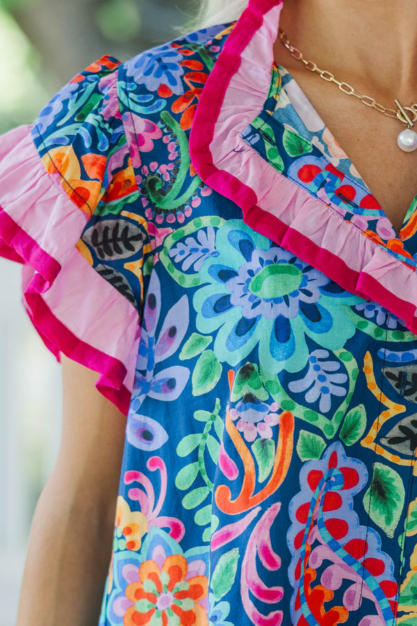 Just A Good Thing Navy Floral Blouse