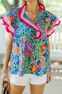 Just A Good Thing Navy Floral Blouse