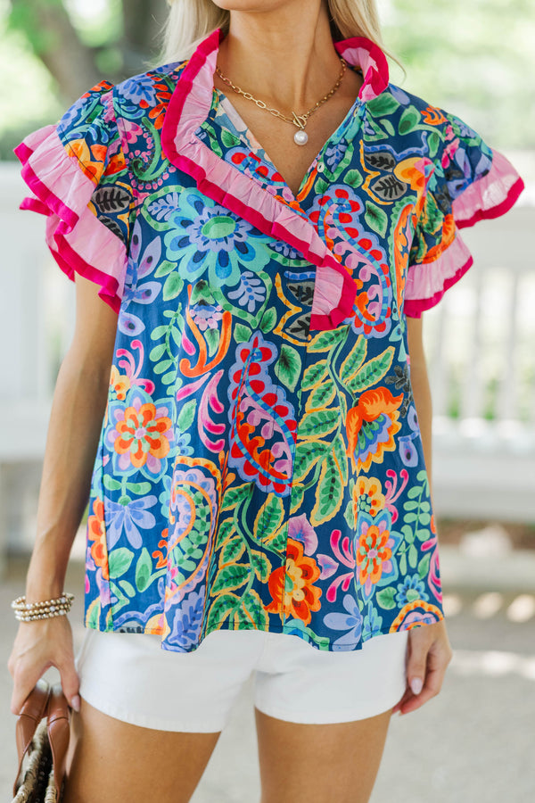 Just A Good Thing Navy Floral Blouse