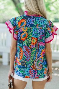 Just A Good Thing Navy Floral Blouse