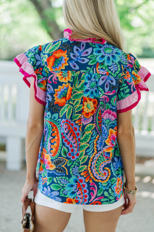 Just A Good Thing Navy Floral Blouse