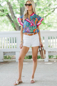 Just A Good Thing Navy Floral Blouse