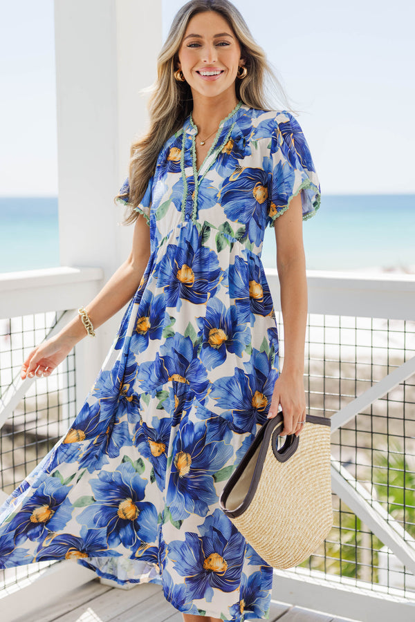 All The Best Things Blue Floral Midi Dress