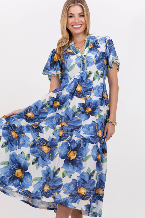 All The Best Things Blue Floral Midi Dress