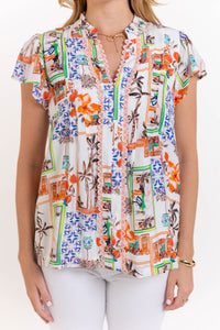 Main Street Moment Peach Abstract Blouse
