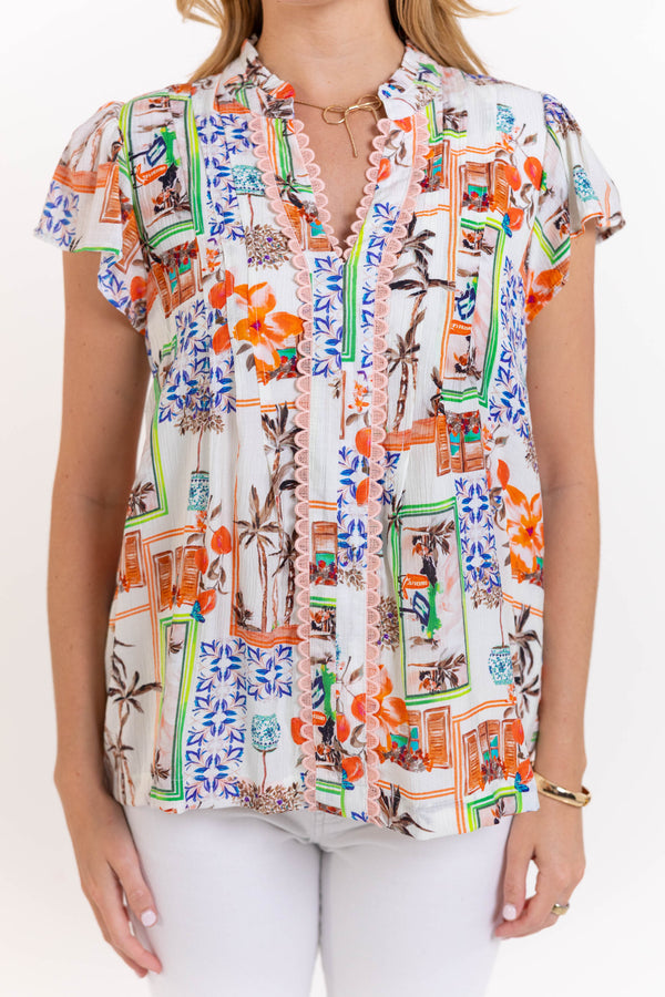 Main Street Moment Peach Abstract Blouse
