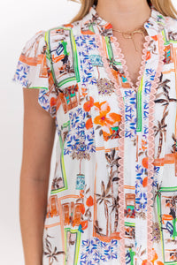Main Street Moment Peach Abstract Blouse