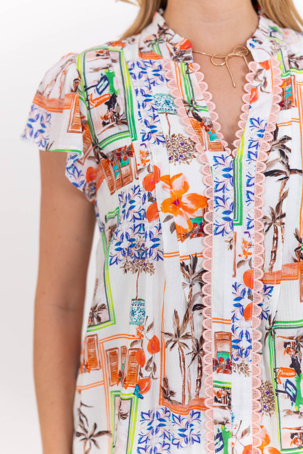 Main Street Moment Peach Abstract Blouse