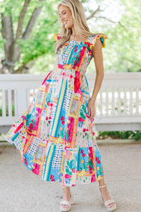 So Very Loved Blue Floral Midi Dress