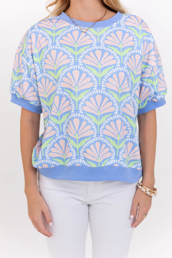 Center of Attention Blue Floral Blouse
